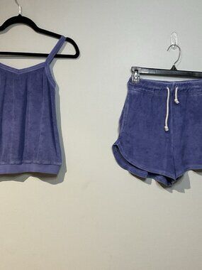 Perfect White Tee Sweat Shorts Tank Top Blue Cotton Drawstring Beach Size XS